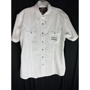 Harley Davidson Snap Button Down Shirt Men's L White Short Sleeve Biker